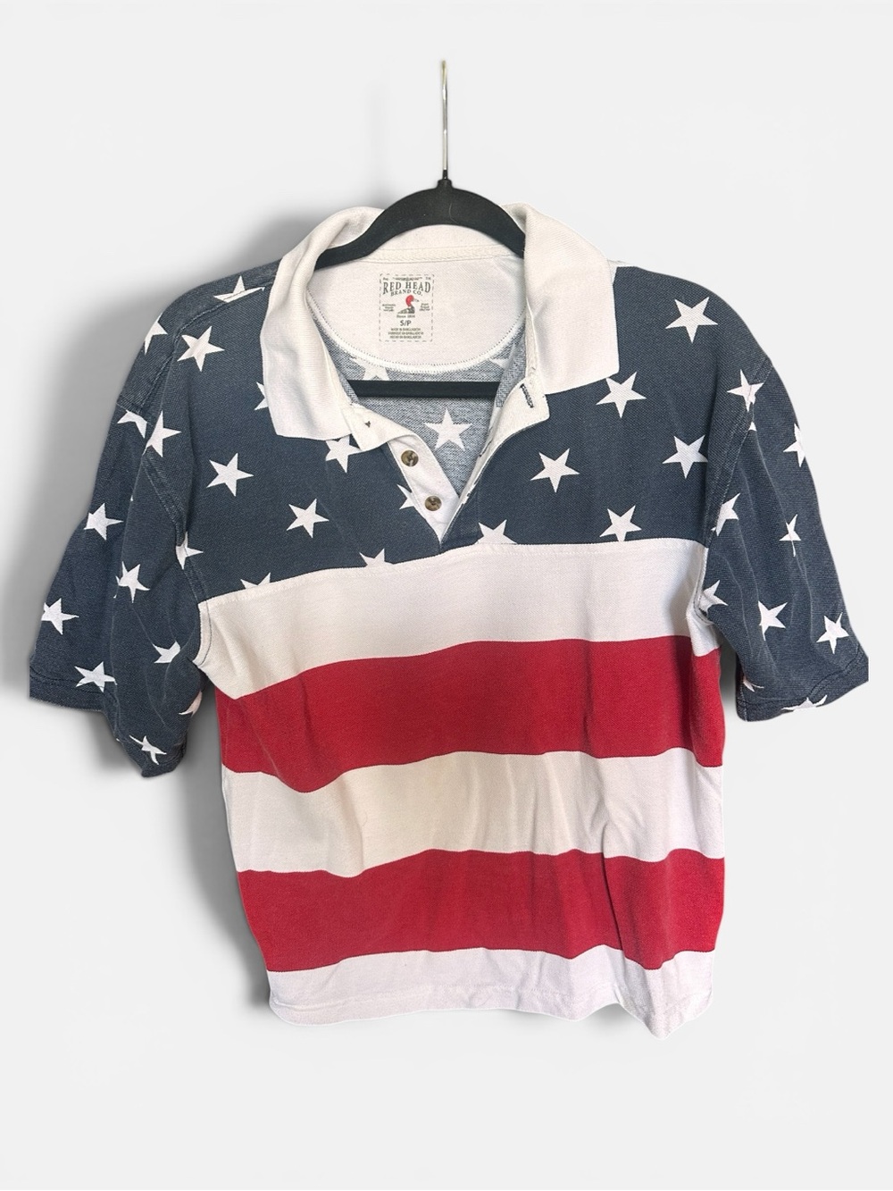Oversized polo shirt. vintage Red White and Blue Stars & Stripes